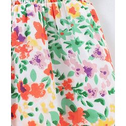 Babyhug Sleeveless Rayon Top With Smocking & Frill Detailing Floral Print - White