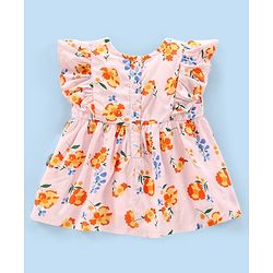 Babyhug 100% Viscose Woven Half Sleeves Top With Drawstring & Frill Detailing Floral Print- Pink