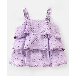 Babyhug Rayon Woven Sleeveless Three Tier Top with Lace Detailing Polka Dots Print - Light Purple