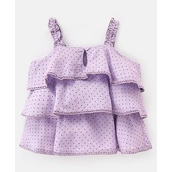 Babyhug Rayon Woven Sleeveless Three Tier Top with Lace Detailing Polka Dots Print - Light Purple