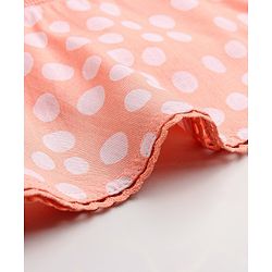 Babyhug 100% Rayon Sleeveless 3 Tier Woven Top With Corsage & Lace Detailing Polka Dot Print- Peach