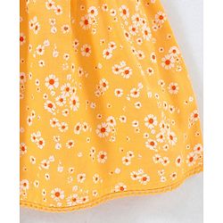 Babyhug Sleeveless Rayon Woven Floral Printed Top With Frill & Lace Detailing - Yellow