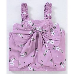 Babyhug Sleeveless Rayon Woven Crop Top With Bow Detailing Floral Print- Light Purple