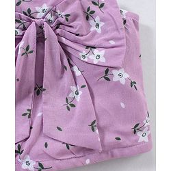 Babyhug Sleeveless Rayon Woven Crop Top With Bow Detailing Floral Print- Light Purple