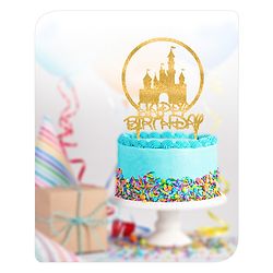 Babyhug Castle Theme Cake Topper - Gold | Glittery Gold Castle Design | Reusable | Perfect for Themed Birthday Parties | Adds Royal Touch to Celebrations