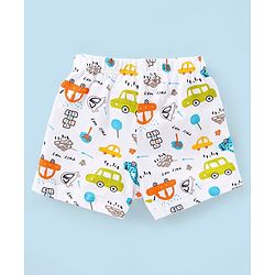 Babyhug 100% Cotton Striped & Car Printed Briefs Pack of 3 -Green & White