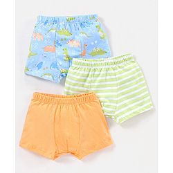 Babyhug 100% Cotton Briefs Stripes & Dino Print Pack of 3- Orange & Blue