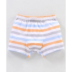 Babyhug 100% Cotton Knit Striped Boxers Cars Print Pack of 3 - Sky Blue Orange & White