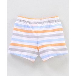 Babyhug 100% Cotton Knit Striped Boxers Cars Print Pack of 3 - Sky Blue Orange & White