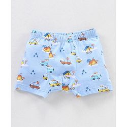 Babyhug 100% Cotton Knit Striped Boxers Cars Print Pack of 3 - Sky Blue Orange & White