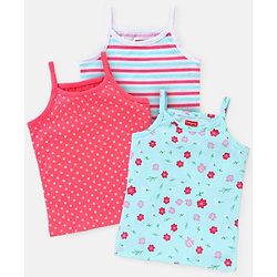 Babyhug 100% Cotton Sleeveless Stripe & Floral Printed Slips Pack of 3 - Pink & Mint Green