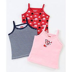 Babyhug 100% Cotton Sleeveless Floral Print & Striped Slips Pack of 3 - Red Black & Pink