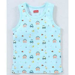 Babyhug 100% Cotton Sando Vests Stripes & House Print Pack of 3 - Orange Blue & Green