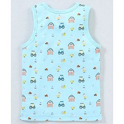 Babyhug 100% Cotton Sando Vests Stripes & House Print Pack of 3 - Orange Blue & Green