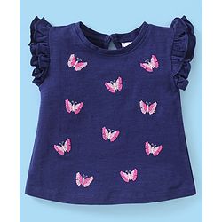 Babyhug 100% Cotton Half Sleeves Top & Skirt Butterfly Sequins Pattern  - Navy & Pink
