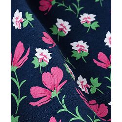 Babyhug 100% Cotton Knit Sleeveless Striped Top and Floral Printed Skirt with Bow Applique - Pink & Navy Blue