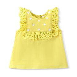 Babyhug 100% Cotton Woven Sleeveless Top With Floral Embroidery & Schiffli Frill Detailing - Yellow