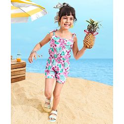Babyhug 100% Cotton Singlet Sleeves Jumpsuit Floral Print - Pink