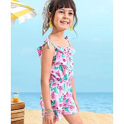 Babyhug 100% Cotton Singlet Sleeves Jumpsuit Floral Print - Pink