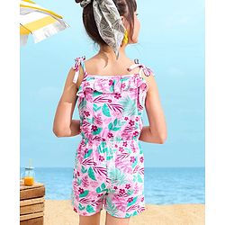 Babyhug 100% Cotton Singlet Sleeves Jumpsuit Floral Print - Pink
