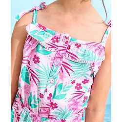 Babyhug 100% Cotton Singlet Sleeves Jumpsuit Floral Print - Pink