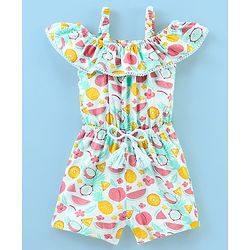 Babyhug 100% Cotton Knitted Sleeveless Jumpsuit Pineapple Print - Mint