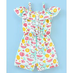 Babyhug 100% Cotton Knitted Sleeveless Jumpsuit Pineapple Print - Mint