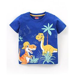 Babyhug Cotton Half Sleeves T-Shirt With Dino Print- Navy Blue