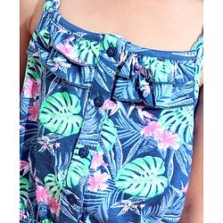 Babyhug 100% Cotton Singlet Sleeves Jumpsuit Floral Print - Navy Blue