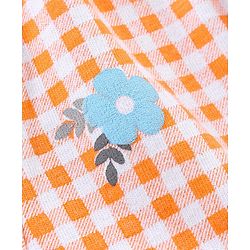 Babyhug 100% Cotton Knitted Singlet Sleeves Checks Jumpsuit - Orange