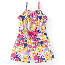 Babyhug 100% Cotton Knitted Sleeveless Jumpsuit Floral Print- Pink & Blue
