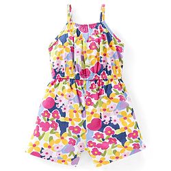 Babyhug 100% Cotton Knitted Sleeveless Jumpsuit Floral Print- Pink & Blue