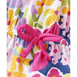Babyhug 100% Cotton Knitted Sleeveless Jumpsuit Floral Print- Pink & Blue