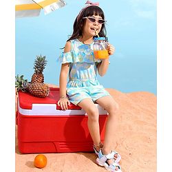 Babyhug 100% Cotton Sleeveless Jumpsuit Floral Print - Mint Blue