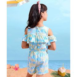 Babyhug 100% Cotton Sleeveless Jumpsuit Floral Print - Mint Blue