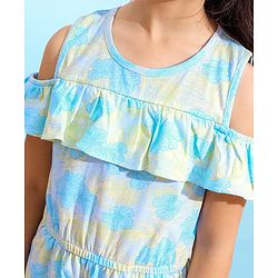 Babyhug 100% Cotton Sleeveless Jumpsuit Floral Print - Mint Blue