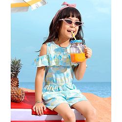 Babyhug 100% Cotton Sleeveless Jumpsuit Floral Print - Mint Blue