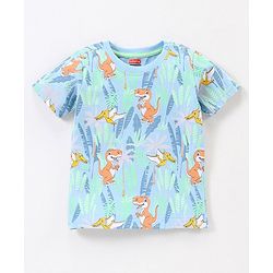 Babyhug Cotton Half Sleeves T-Shirt Dino Print - Blue