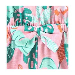 Babyhug 100% Cotton Knitted Sleeveless Jumpsuit With Attched Bow Leaf Print - Peach