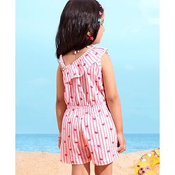 Babyhug 100% Cotton Knitted Sleeveless Jumpsuit with Bow Applique Striped - Pink