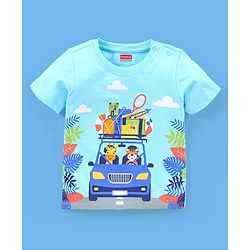 Babyhug Cotton Knit Half Sleeves T-Shirt Giraffe Print - Blue