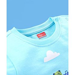 Babyhug Cotton Knit Half Sleeves T-Shirt Giraffe Print - Blue