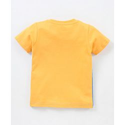 Babyhug Cotton Half Sleeves Color Block T-Shirt Tiger Print- Yellow & Blue