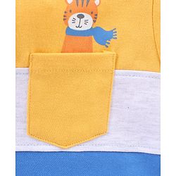 Babyhug Cotton Half Sleeves Color Block T-Shirt Tiger Print- Yellow & Blue