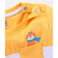 Babyhug Cotton Half Sleeves Color Block T-Shirt Tiger Print- Yellow & Blue