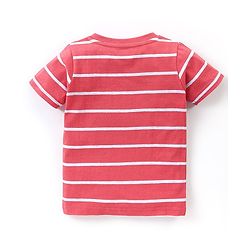 Babyhug Cotton Knit Half Sleeves Striped T-Shirt Giraffe Print - Red