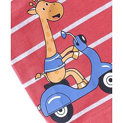 Babyhug Cotton Knit Half Sleeves Striped T-Shirt Giraffe Print - Red