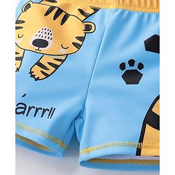 Babyhug Quick Dry Swimming Trunk With Cap Tiger Print- Blue