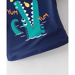 Babyhug Half Sleeves Crocodile Print Two Piece Swimsuit - Navy Blue
