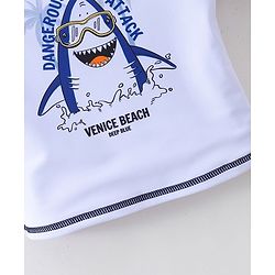 Babyhug Half Sleeves Mid Thigh Length Swimsuit Shark Print - Blue